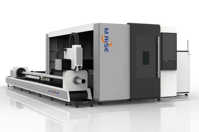 Industrial fiber laser cutting machine processing metal sheet and round tube simultaneously | CNC precision fabrication