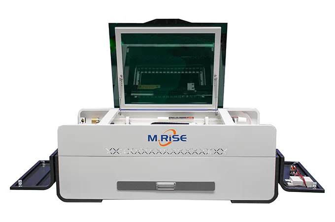 Compact desktop 5030 MINI laser cutter and engraver with control panel, and ventilation system.