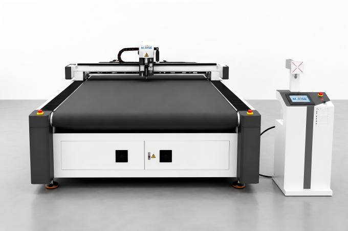 M.RISE CNC oscillating knife cutting machine with computer control console front view for precision industrial cutting